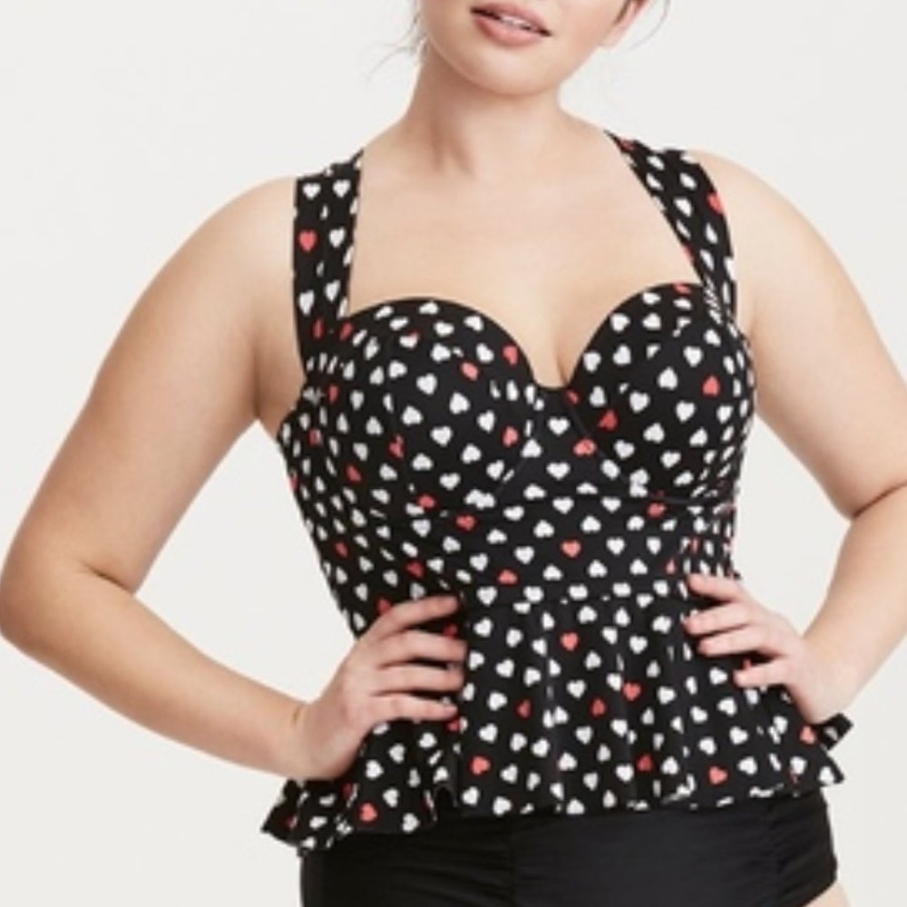 Torrid Black and White Heart Bikini Top